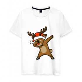 Мужская футболка хлопок с принтом Dabbing Deer в Санкт-Петербурге, 100% хлопок | прямой крой, круглый вырез горловины, длина до линии бедер, слегка спущенное плечо. | Тематика изображения на принте: 