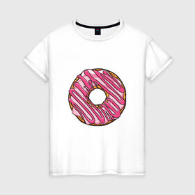 Женская футболка хлопок с принтом Пончик в Санкт-Петербурге, 100% хлопок | прямой крой, круглый вырез горловины, длина до линии бедер, слегка спущенное плечо | donut | simpsons | барт | вкус | гомер | еда | кафе | кок | кухня | пища | повар | пончик | ресторан | симпсоны | сладкий