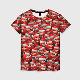Женская футболка 3D с принтом Новогодние наклзы в Санкт-Петербурге, 100% полиэфир ( синтетическое хлопкоподобное полотно) | прямой крой, круглый вырез горловины, длина до линии бедер | da way | meme | ехидна | колпак | красный | мем | наклз | новогодний | новый год | соник | шапка