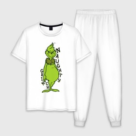 Мужская пижама хлопок с принтом Naughty Grinch в Санкт-Петербурге, 100% хлопок | брюки и футболка прямого кроя, без карманов, на брюках мягкая резинка на поясе и по низу штанин
 | grinch | гринч | новый год | рождество