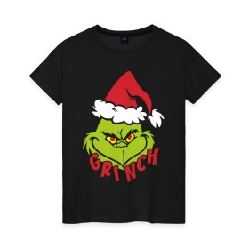 Женская футболка хлопок с принтом Cristmas Grinch в Санкт-Петербурге, 100% хлопок | прямой крой, круглый вырез горловины, длина до линии бедер, слегка спущенное плечо | Тематика изображения на принте: grinch | гринч | новый год | рождество