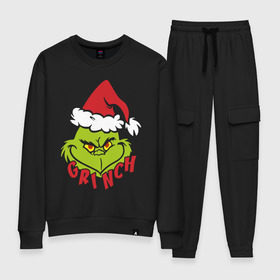 Женский костюм хлопок с принтом Cristmas Grinch в Санкт-Петербурге, 100% хлопок | на свитшоте круглая горловина, мягкая резинка по низу. Брюки заужены к низу, на них два вида карманов: два 