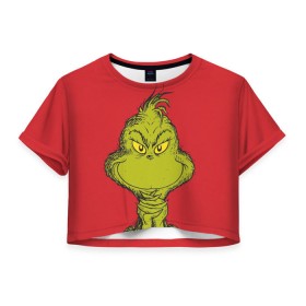 Женская футболка Cropp-top с принтом Grinch в Санкт-Петербурге, 100% полиэстер | круглая горловина, длина футболки до линии талии, рукава с отворотами | grinch | гринч | новый год | рождество