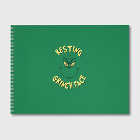 Альбом для рисования с принтом Resting Grinch Face в Санкт-Петербурге, 100% бумага
 | матовая бумага, плотность 200 мг. | Тематика изображения на принте: grinch | гринч | новый год | рождество
