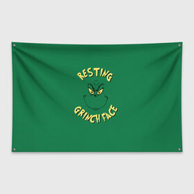 Флаг-баннер с принтом Resting Grinch Face в Санкт-Петербурге, 100% полиэстер | размер 67 х 109 см, плотность ткани — 95 г/м2; по краям флага есть четыре люверса для крепления | grinch | гринч | новый год | рождество