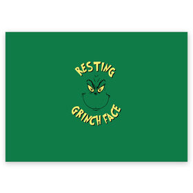 Поздравительная открытка с принтом Resting Grinch Face в Санкт-Петербурге, 100% бумага | плотность бумаги 280 г/м2, матовая, на обратной стороне линовка и место для марки
 | Тематика изображения на принте: grinch | гринч | новый год | рождество