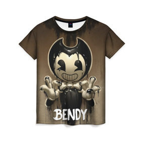 Женская футболка 3D с принтом Bendy в Санкт-Петербурге, 100% полиэфир ( синтетическое хлопкоподобное полотно) | прямой крой, круглый вырез горловины, длина до линии бедер | bendy | bendy in the ink machine | cartoon | game | бенди | игра