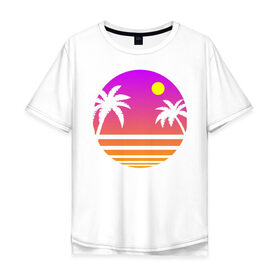 Мужская футболка хлопок Oversize с принтом Tequila Sunset в Санкт-Петербурге, 100% хлопок | свободный крой, круглый ворот, “спинка” длиннее передней части | 80s | retro | retrowave | sunset | synthwave