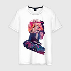 Мужская футболка хлопок с принтом Drive Racing в Санкт-Петербурге, 100% хлопок | прямой крой, круглый вырез горловины, длина до линии бедер, слегка спущенное плечо. | 80s | retro | retrowave | synthwave