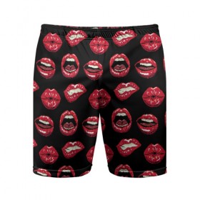 Мужские шорты 3D спортивные с принтом Сочный Губки в Санкт-Петербурге,  |  | губы | красная помада | любовь | поцелуй | рот
