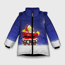 Зимняя куртка для девочек 3D с принтом Гомер Санта Клаус в Санкт-Петербурге, ткань верха — 100% полиэстер; подклад — 100% полиэстер, утеплитель — 100% полиэстер. | длина ниже бедра, удлиненная спинка, воротник стойка и отстегивающийся капюшон. Есть боковые карманы с листочкой на кнопках, утяжки по низу изделия и внутренний карман на молнии. 

Предусмотрены светоотражающий принт на спинке, радужный светоотражающий элемент на пуллере молнии и на резинке для утяжки. | bart | family | homer | lisa | maggie | marge | santa | simpson | simpsons | thesimpsons | барт | герой | гомер | город | лиза | мардж | мегги | санта | семья | симпсоны | супергерой