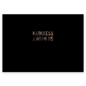 Поздравительная открытка с принтом DBD. Darkness among us в Санкт-Петербурге, 100% бумага | плотность бумаги 280 г/м2, матовая, на обратной стороне линовка и место для марки
 | among | darkness | daylight | dbd | dead | deadbydaylight | horror | killer | survival | us | выживание | к | мертвы | рассвету | ужас