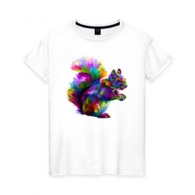 Женская футболка хлопок с принтом Белочка в Санкт-Петербурге, 100% хлопок | прямой крой, круглый вырез горловины, длина до линии бедер, слегка спущенное плечо | абстракция | белка | белки