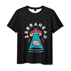Мужская футболка 3D с принтом Zebrahead - Brain Invaders в Санкт-Петербурге, 100% полиэфир | прямой крой, круглый вырез горловины, длина до линии бедер | album | brain | core | invaders | mind | rapcore | rock | ufo | zebrahead | альбом | зебрахед | мозг