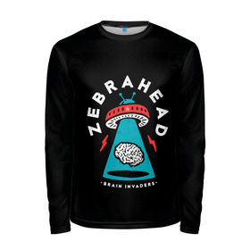 Мужской лонгслив 3D с принтом Zebrahead - Brain Invaders в Санкт-Петербурге, 100% полиэстер | длинные рукава, круглый вырез горловины, полуприлегающий силуэт | album | brain | core | invaders | mind | rapcore | rock | ufo | zebrahead | альбом | зебрахед | мозг