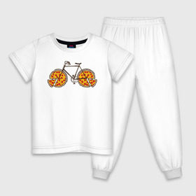 Детская пижама хлопок с принтом Пицца Велосипед в Санкт-Петербурге, 100% хлопок |  брюки и футболка прямого кроя, без карманов, на брюках мягкая резинка на поясе и по низу штанин
 | велосипед | пицца