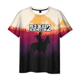 Мужская футболка 3D с принтом Red Dead Redemption 2 в Санкт-Петербурге, 100% полиэфир | прямой крой, круглый вырез горловины, длина до линии бедер | game | gamer | rdr2 | red dead redemption 2 | rockstar studios | игры | ковбой