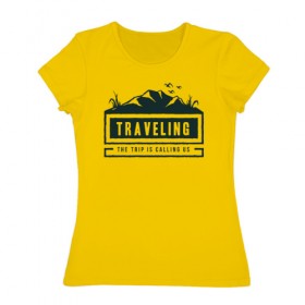 Женская футболка хлопок с принтом Traveling в Санкт-Петербурге, 100% хлопок | прямой крой, круглый вырез горловины, длина до линии бедер, слегка спущенное плечо | отдых | передвижной | путешествие