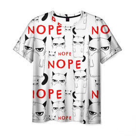 Мужская футболка 3D с принтом Grumpy Cat. Nope! в Санкт-Петербурге, 100% полиэфир | прямой крой, круглый вырез горловины, длина до линии бедер | Тематика изображения на принте: злой | кот | котейка | котэ | мем | недовольный | ненавижу | нет | понедельник | угрюмый