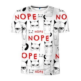 Мужская футболка 3D спортивная с принтом Grumpy Cat. Nope! в Санкт-Петербурге, 100% полиэстер с улучшенными характеристиками | приталенный силуэт, круглая горловина, широкие плечи, сужается к линии бедра | злой | кот | котейка | котэ | мем | недовольный | ненавижу | нет | понедельник | угрюмый