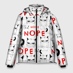 Мужская зимняя куртка 3D с принтом Grumpy Cat Nope! в Санкт-Петербурге, верх — 100% полиэстер; подкладка — 100% полиэстер; утеплитель — 100% полиэстер | длина ниже бедра, свободный силуэт Оверсайз. Есть воротник-стойка, отстегивающийся капюшон и ветрозащитная планка. 

Боковые карманы с листочкой на кнопках и внутренний карман на молнии. | Тематика изображения на принте: злой | кот | котейка | котэ | мем | недовольный | ненавижу | нет | понедельник | угрюмый