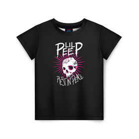 Детская футболка 3D с принтом Lil Peep. Rest In Peace в Санкт-Петербурге, 100% гипоаллергенный полиэфир | прямой крой, круглый вырез горловины, длина до линии бедер, чуть спущенное плечо, ткань немного тянется | лил пип | рэп