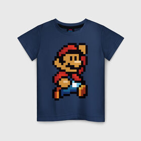 Детская футболка хлопок с принтом Супер Марио в Санкт-Петербурге, 100% хлопок | круглый вырез горловины, полуприлегающий силуэт, длина до линии бедер | Тематика изображения на принте: 8 бит | 8bit | 8бит | bit | dendy | game | mario | pixel | super mario | денди | марио | пиксель | супер марио