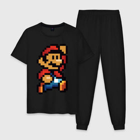 Мужская пижама хлопок с принтом Супер Марио в Санкт-Петербурге, 100% хлопок | брюки и футболка прямого кроя, без карманов, на брюках мягкая резинка на поясе и по низу штанин
 | 8 бит | 8bit | 8бит | bit | dendy | game | mario | pixel | super mario | денди | марио | пиксель | супер марио