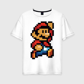 Женская футболка хлопок Oversize с принтом Супер Марио в Санкт-Петербурге, 100% хлопок | свободный крой, круглый ворот, спущенный рукав, длина до линии бедер
 | 8 бит | 8bit | 8бит | bit | dendy | game | mario | pixel | super mario | денди | марио | пиксель | супер марио
