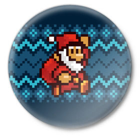 Значок с принтом Марио Санта Клаус в Санкт-Петербурге,  металл | круглая форма, металлическая застежка в виде булавки | 8 бит | 8bit | 8бит | bit | christmas | dendy | game | mario | new year | pixel | santaclaus | super mario | денди | марио | новый год | пиксель | рождество | санта клаус | супер марио