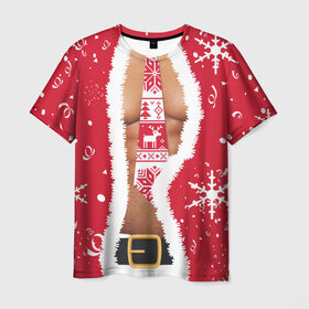 Мужская футболка 3D с принтом Санта в Санкт-Петербурге, 100% полиэфир | прямой крой, круглый вырез горловины, длина до линии бедер | дед | костюм | мороз | санта | снежинка | торс