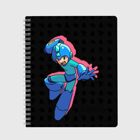 Тетрадь с принтом Mega Man (pixel art) Black в Санкт-Петербурге, 100% бумага | 48 листов, плотность листов — 60 г/м2, плотность картонной обложки — 250 г/м2. Листы скреплены сбоку удобной пружинной спиралью. Уголки страниц и обложки скругленные. Цвет линий — светло-серый
 | 8 bit | 8bit | art | dendy | famicom | game | games | japan | japanese | man | mega | mega man | megaman | nes | pixel | pixel art | pixelart | retro | video games | videogames