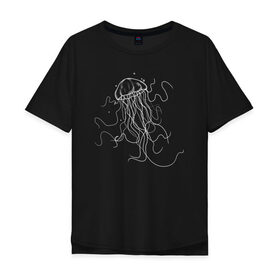 Мужская футболка хлопок Oversize с принтом Белая медуза векторный рисунок в Санкт-Петербурге, 100% хлопок | свободный крой, круглый ворот, “спинка” длиннее передней части | Тематика изображения на принте: art | medusa | vector | абстракция | вектор | медуза | щупальца