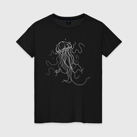 Женская футболка хлопок с принтом Белая медуза векторный рисунок в Санкт-Петербурге, 100% хлопок | прямой крой, круглый вырез горловины, длина до линии бедер, слегка спущенное плечо | Тематика изображения на принте: art | medusa | vector | абстракция | вектор | медуза | щупальца