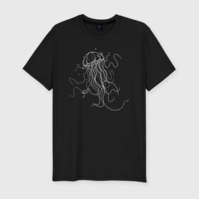 Мужская футболка премиум с принтом Белая медуза векторный рисунок в Санкт-Петербурге, 92% хлопок, 8% лайкра | приталенный силуэт, круглый вырез ворота, длина до линии бедра, короткий рукав | art | medusa | vector | абстракция | вектор | медуза | щупальца