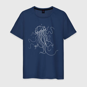 Мужская футболка хлопок с принтом Белая медуза векторный рисунок в Санкт-Петербурге, 100% хлопок | прямой крой, круглый вырез горловины, длина до линии бедер, слегка спущенное плечо. | art | medusa | vector | абстракция | вектор | медуза | щупальца