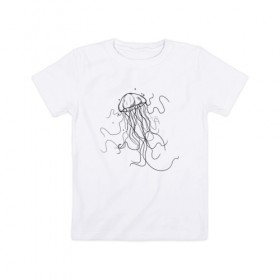 Детская футболка хлопок с принтом Черная медуза векторный рисуно в Санкт-Петербурге, 100% хлопок | круглый вырез горловины, полуприлегающий силуэт, длина до линии бедер | Тематика изображения на принте: art | meduza | абстракция.vector | вектор | медуза | щупальца