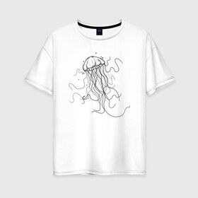 Женская футболка хлопок Oversize с принтом Черная медуза векторный рисуно в Санкт-Петербурге, 100% хлопок | свободный крой, круглый ворот, спущенный рукав, длина до линии бедер
 | Тематика изображения на принте: art | meduza | абстракция.vector | вектор | медуза | щупальца