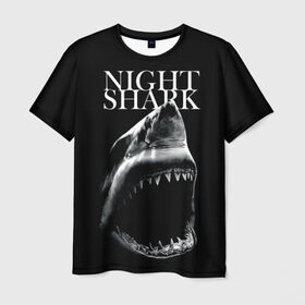 Мужская футболка 3D с принтом Night shark в Санкт-Петербурге, 100% полиэфир | прямой крой, круглый вырез горловины, длина до линии бедер | Тематика изображения на принте: death | great white shark | monster | ocean | power | shark | акула | бездна | глубина | море | мощь | океан | сила | чудовище