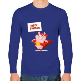 Мужской лонгслив хлопок с принтом Super Pigman в Санкт-Петербурге, 100% хлопок |  | 2019 | дед мороз | дом | елка | желание | животные | зима | кабан | милый | мороз | настроение | новый год | пеппа | подарок | позитив | поросенок | праздник | радость | рождество | санта клаус | свинка