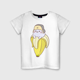 Детская футболка хлопок с принтом Бананька в Санкт-Петербурге, 100% хлопок | круглый вырез горловины, полуприлегающий силуэт, длина до линии бедер | anime | bananya | cat | neko | аниме | бананька | кот