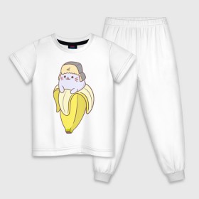 Детская пижама хлопок с принтом Бананька в Санкт-Петербурге, 100% хлопок |  брюки и футболка прямого кроя, без карманов, на брюках мягкая резинка на поясе и по низу штанин
 | anime | bananya | cat | neko | аниме | бананька | кот