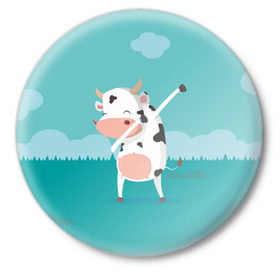 Значок с принтом DAB Корова в Санкт-Петербурге,  металл | круглая форма, металлическая застежка в виде булавки | dab | dabbing | даб | даббинг | корова | танец
