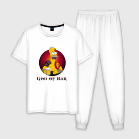Мужская пижама хлопок с принтом God of Bar в Санкт-Петербурге, 100% хлопок | брюки и футболка прямого кроя, без карманов, на брюках мягкая резинка на поясе и по низу штанин
 | Тематика изображения на принте: god of war | бар | гомер | симпсоны