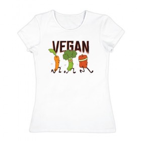 Женская футболка хлопок с принтом Веган в Санкт-Петербурге, 100% хлопок | прямой крой, круглый вырез горловины, длина до линии бедер, слегка спущенное плечо | 