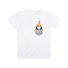 Детская футболка хлопок с принтом Пингвинчик в Кармашке в Санкт-Петербурге, 100% хлопок | круглый вырез горловины, полуприлегающий силуэт, длина до линии бедер | 