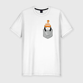Мужская футболка премиум с принтом Пингвинчик в Кармашке в Санкт-Петербурге, 92% хлопок, 8% лайкра | приталенный силуэт, круглый вырез ворота, длина до линии бедра, короткий рукав | 
