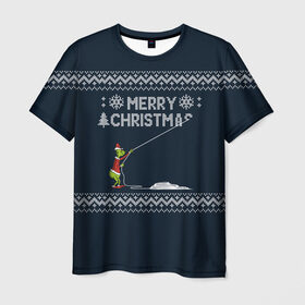 Мужская футболка 3D с принтом Гринч Вязаный в Санкт-Петербурге, 100% полиэфир | прямой крой, круглый вырез горловины, длина до линии бедер | Тематика изображения на принте: вязаный свитер | вязка | новый год | рождество