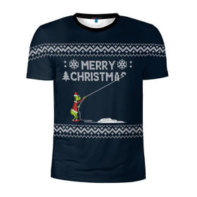 Мужская футболка 3D спортивная с принтом Гринч Вязаный в Санкт-Петербурге, 100% полиэстер с улучшенными характеристиками | приталенный силуэт, круглая горловина, широкие плечи, сужается к линии бедра | вязаный свитер | вязка | новый год | рождество