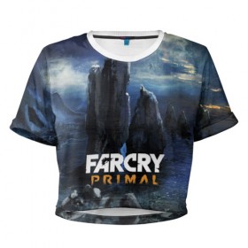 Женская футболка 3D укороченная с принтом FarCry primal в Санкт-Петербурге, 100% полиэстер | круглая горловина, длина футболки до линии талии, рукава с отворотами | 